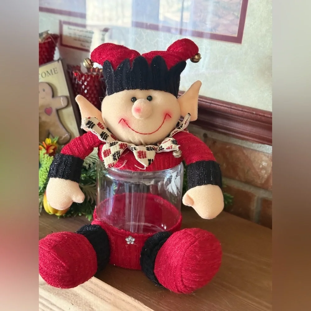 Rare Vintage 1984 Festive Red Elf Holiday Candy Jar - Decorative Holiday Accent